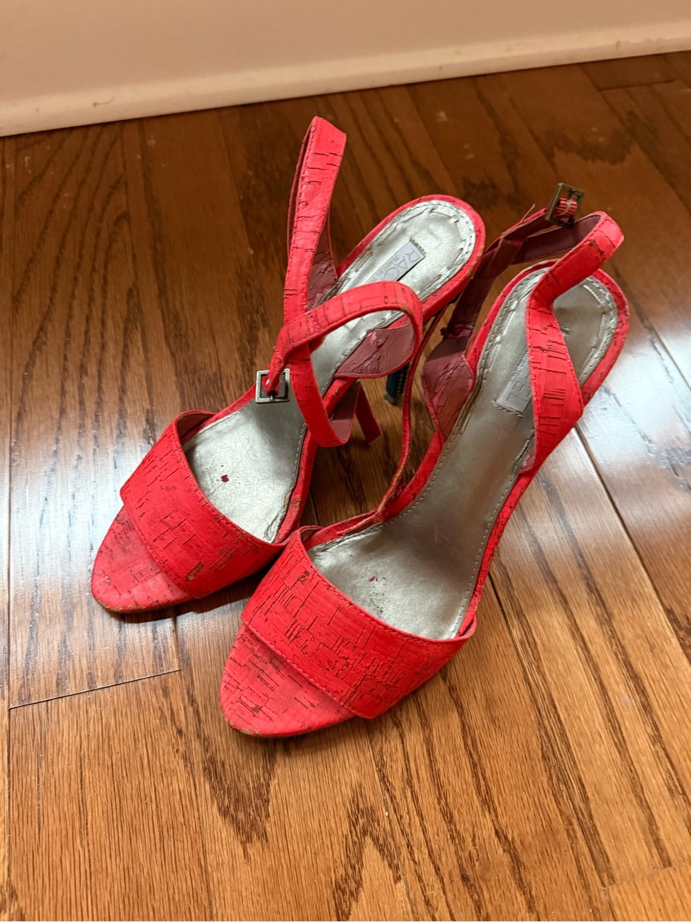 RACHEL Rachel Roy HOT Metallic Heel Coral-Red Open-Toe Slingback Heels 8.5
